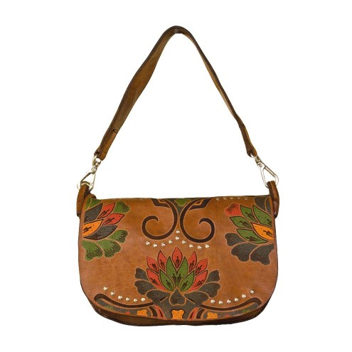 Garment dyed Leather Lotus Saddle Bag Cognac