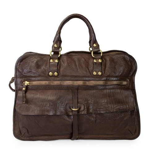 Мужской кожаный портфель в винтажном стиле из мытой кожи темно коричневый