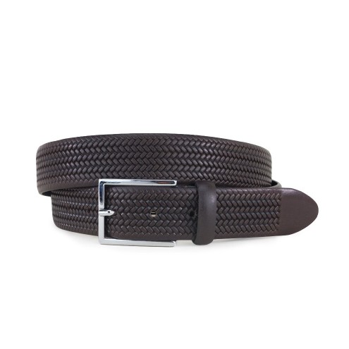 Classic Italian Belt For Man With Unique Woven Print Dark brown