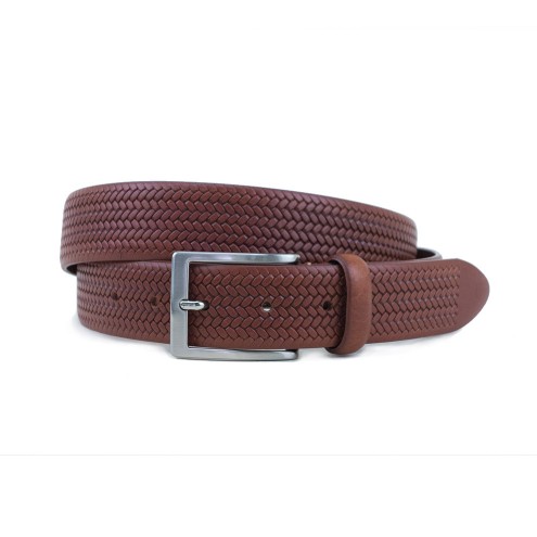 Classic Italian Belt For Man With Unique Woven Print Brown