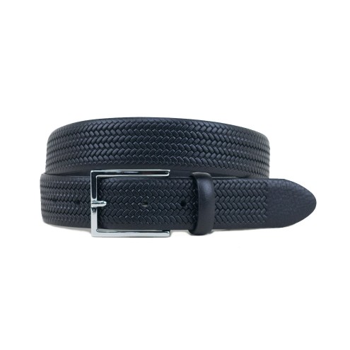 Classic Italian Belt For Man With Unique Woven Print Black