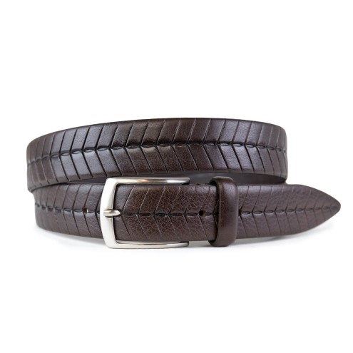 Italian Belt With Braided Fishtail in Leather Dark brown
