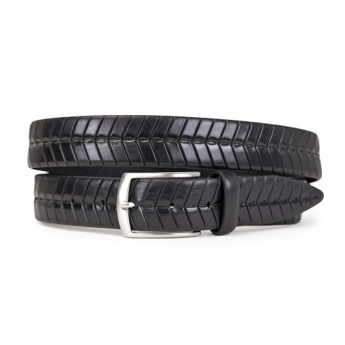 Italian Belt With Braided Fishtail in Leather Black