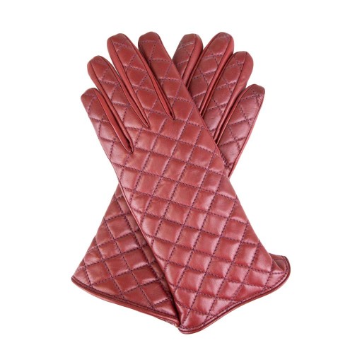 Кожаные женские перчатки с кашемировой подкладкой в ярких цветах красный