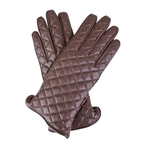 Кожаные женские перчатки с кашемировой подкладкой в ярких цветах коричневый