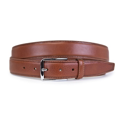 Classic Italian Belt With Stitching in Leather Brown