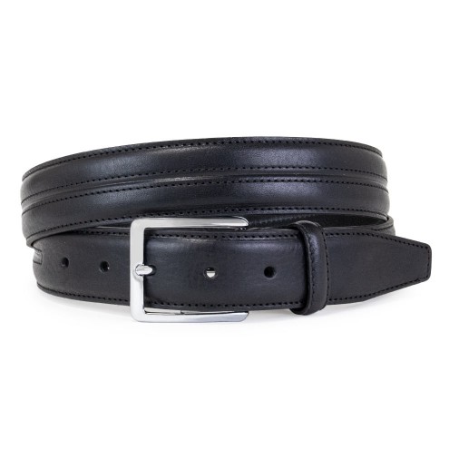 Classic Italian Belt With Stitching in Leather Black