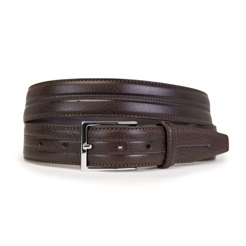 Italian Belt with Engraved braided design in Leather Dark brown
