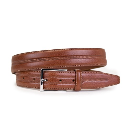 Italian Belt with Engraved braided design in Leather Brown