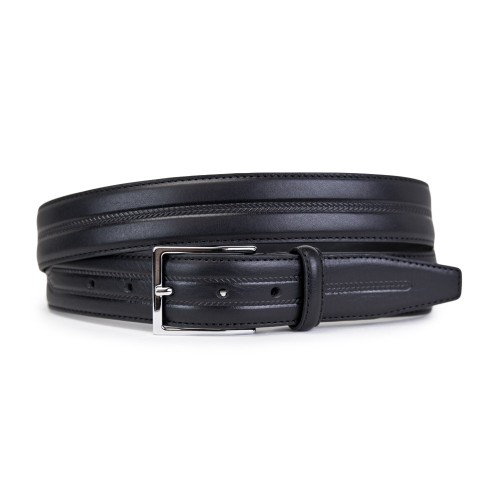 Italian Belt with Engraved braided design in Leather Black