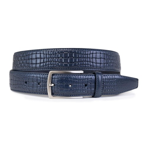 Classic Italian Belt For Man With Unique Texture Navy blue