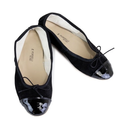 Ballet Flats Black Suede w/ Patent Cap Toe