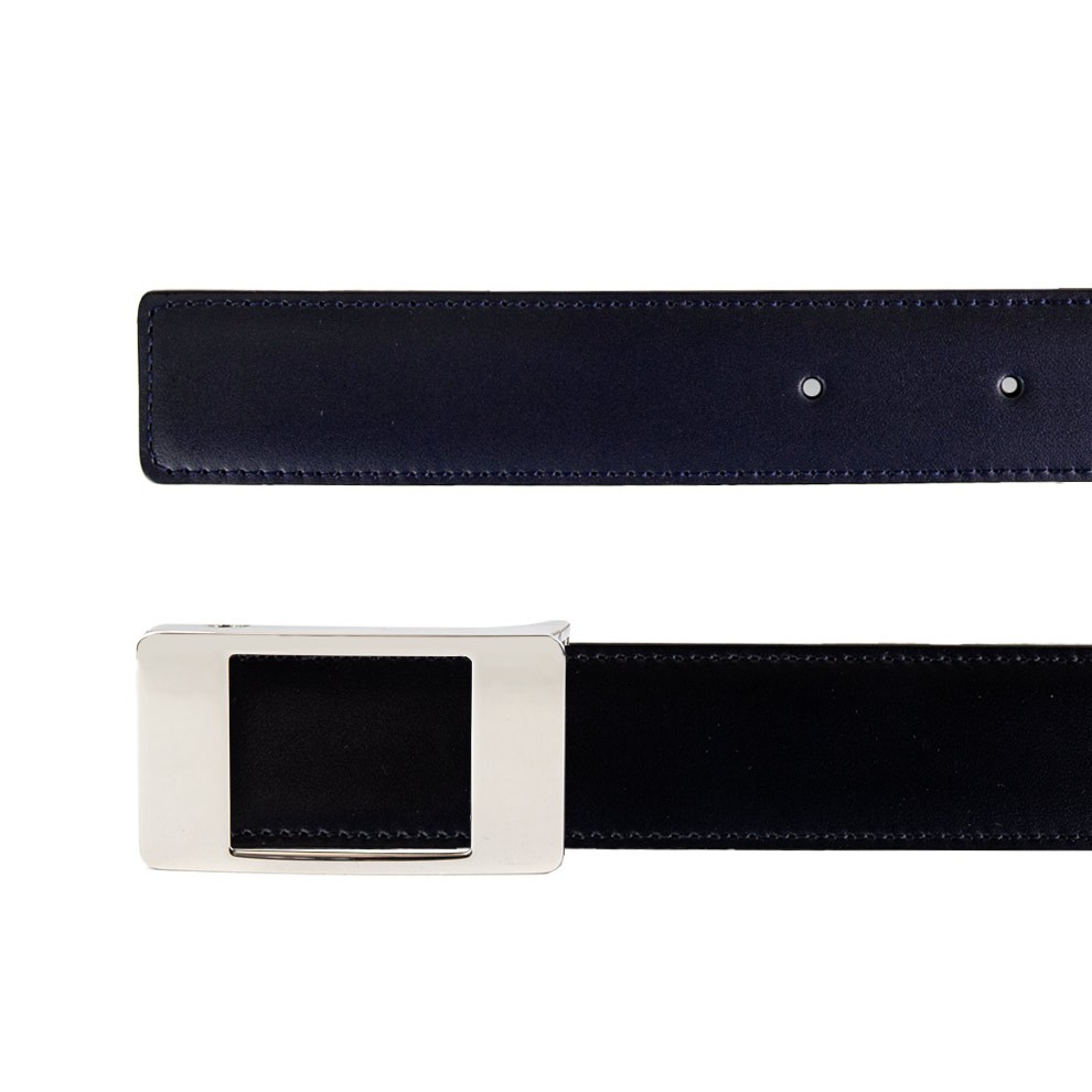 Reversible Belt In Leather Blue/black Pierotucci
