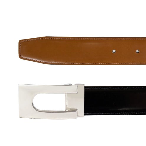 Reversible Belt in Leather Camel/Black Patent