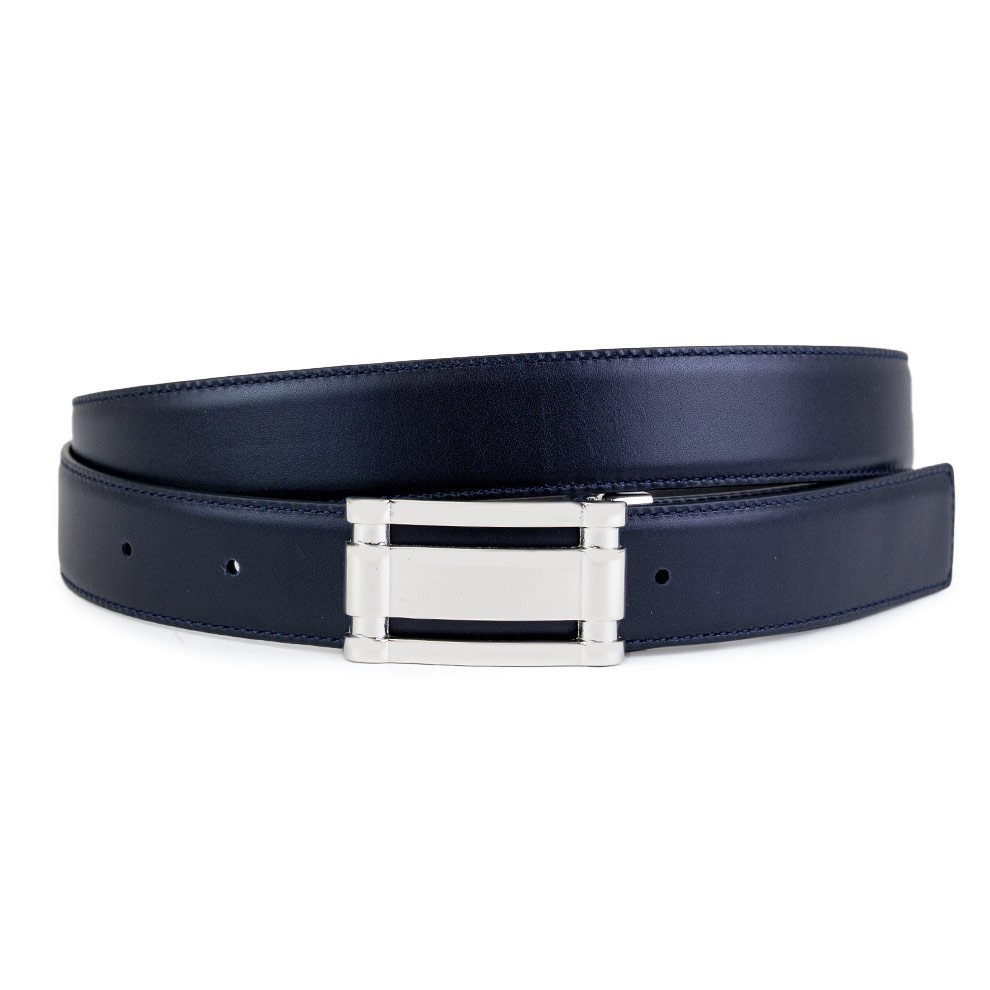 Reversible Belt In Leather Blue/black Pierotucci