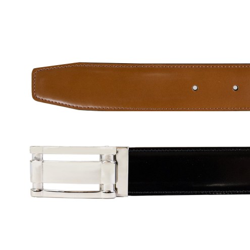 Reversible Belt in Leather Camel/Black Patent