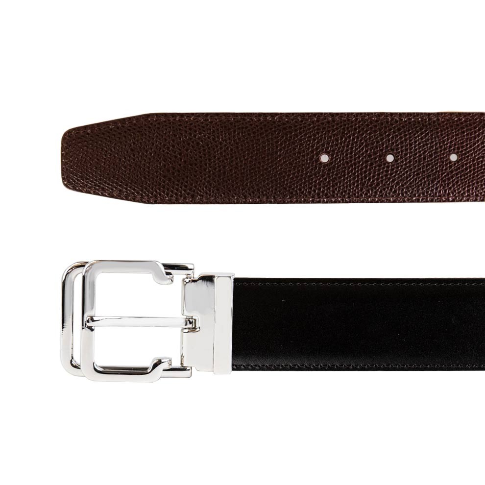 Reversible Leather Belt Embossed Dark Brown/black Pierotucci
