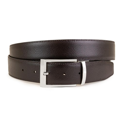 Reversible Belt in Leather Embossed Dark Brown/Black