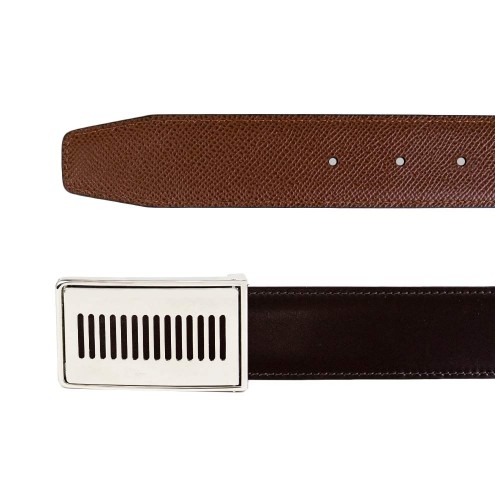Reversible Belt in Leather Embossed Cognac/Dark Brown