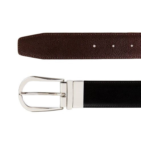 Reversible Belt in Leather Embossed Dark Brown/Black