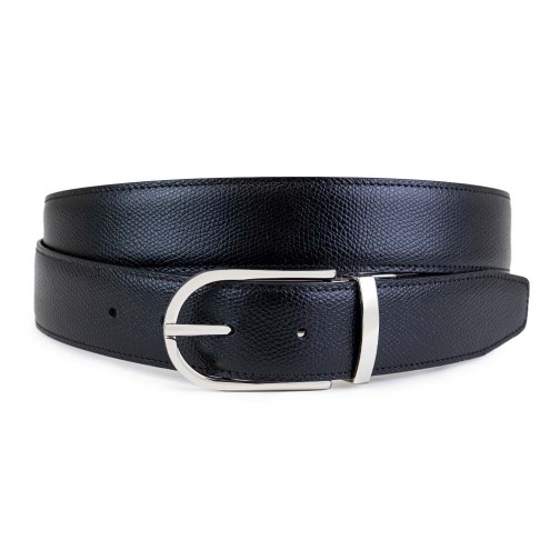 Reversible Belt in Leather Embossed Black/Dark Brown