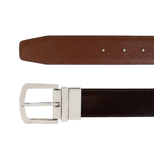 Reversible Belt in Leather Embossed Cognac/Dark Brown