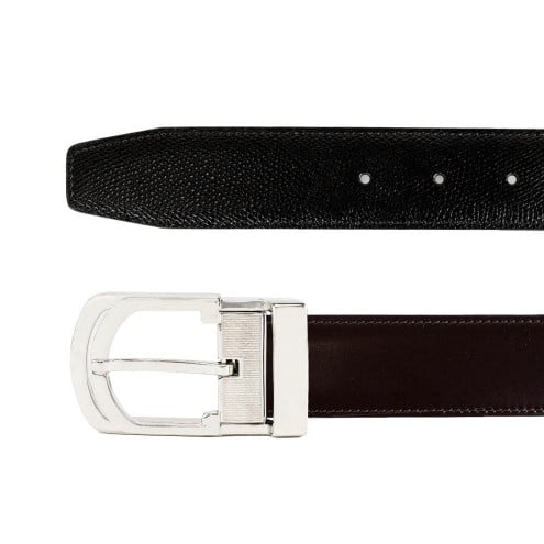 Reversible Belt in Leather Embossed Black/Dark Brown