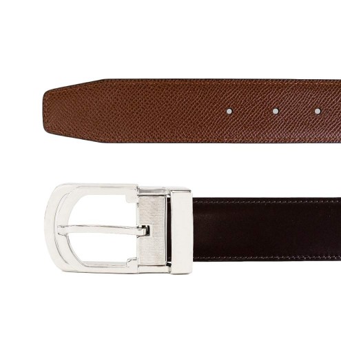 Reversible Belt in Leather Embossed Cognac/Dark Brown