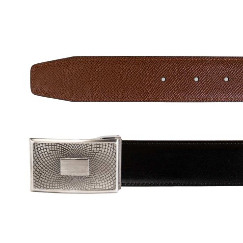 Reversible Belt in Leather Embossed Cognac/Black