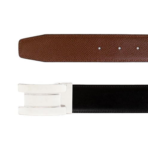 Reversible Belt in Leather Embossed Cognac/Black