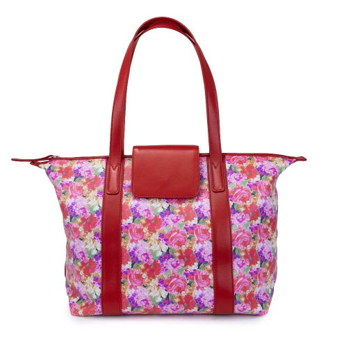 Кожаная сумка тоут - Цветочный дизайн красный