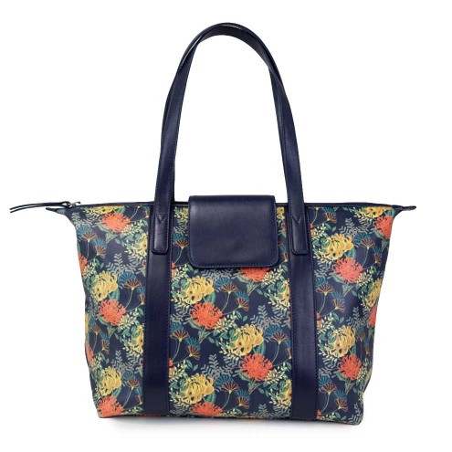 Кожаная сумка тоут - Цветочный дизайн темно-синий