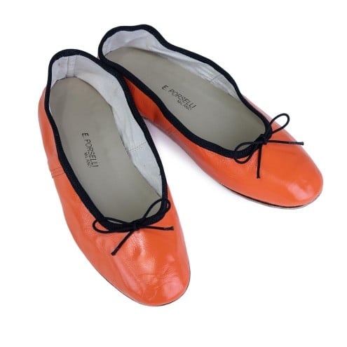 橙色配深棕边羊皮经典款芭蕾舞鞋