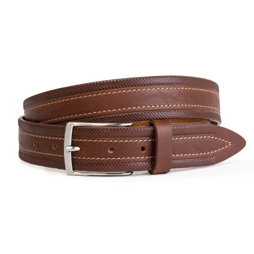 Italian Belt with Engraved braided design in Leather Teak