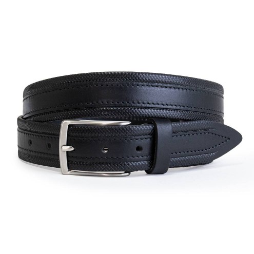 Italian Belt with Engraved braided design in Leather Black