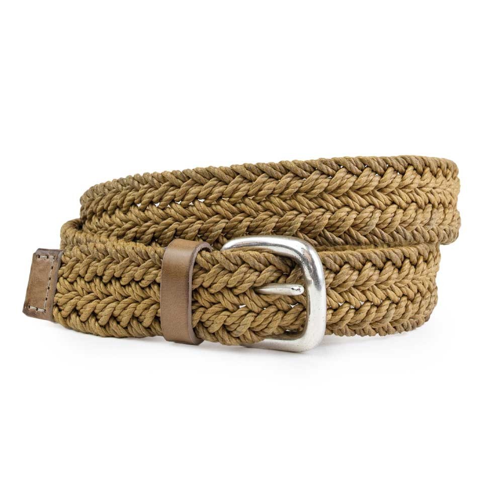 Rustic Woven Cord And Leather Belt Camel
