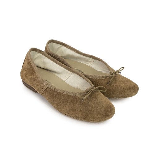 浅棕色反绒羊皮经典款芭蕾舞鞋 - double heel