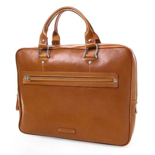 Top Handle Work Leather Laptop Bag Tobacco