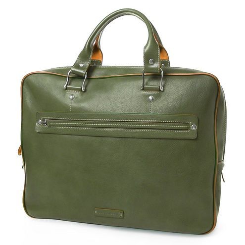 Top Handle Work Laptop Leather Bag Green