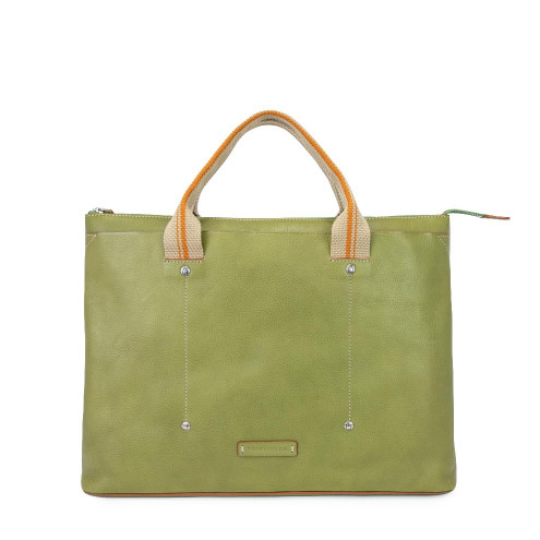 Work Tote Bag Leather and Canvas Green