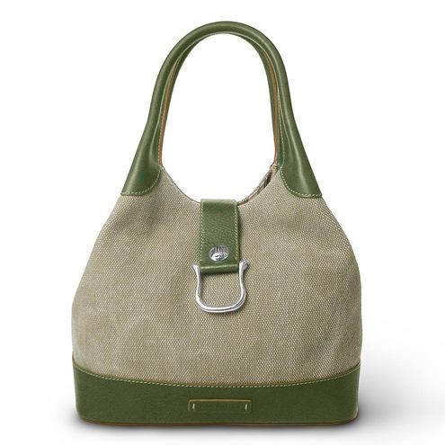 Borsa Hobo pelle e tessuto Verde oliva