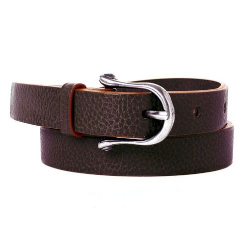 Skinny Leather Belt, smooth Dark brown