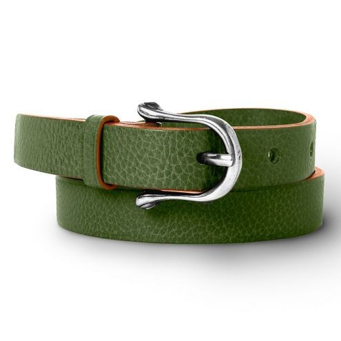 Skinny Leather Belt, smooth Olive green