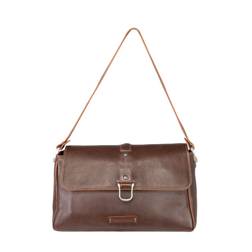 Flap Over Leather Shoulder Bag Dark brown