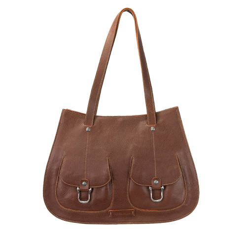 Saddle Shoulder Calfskin Bag Dark brown