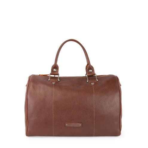 Small Travel Satchel Leather Bag Dark brown