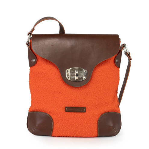 Messenger style bag in pelle e tessuto casentinese