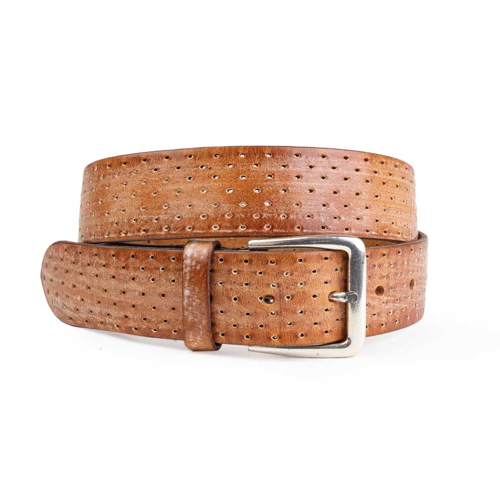 Perforated Texture Leather Belt Tan