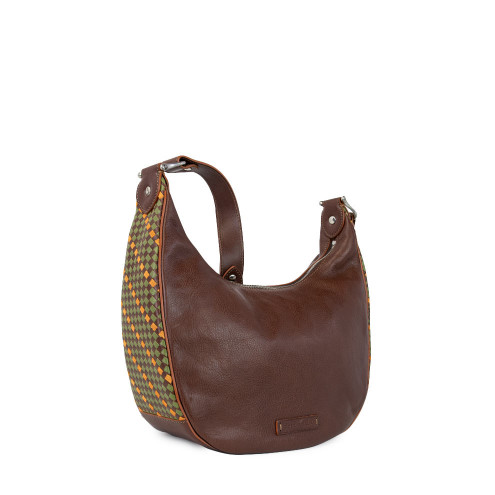 Woven Leather Convertible Shoulder Bag Dark brown