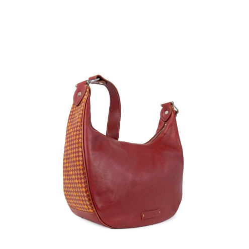 Woven Leather Convertible Shoulder Bag Red